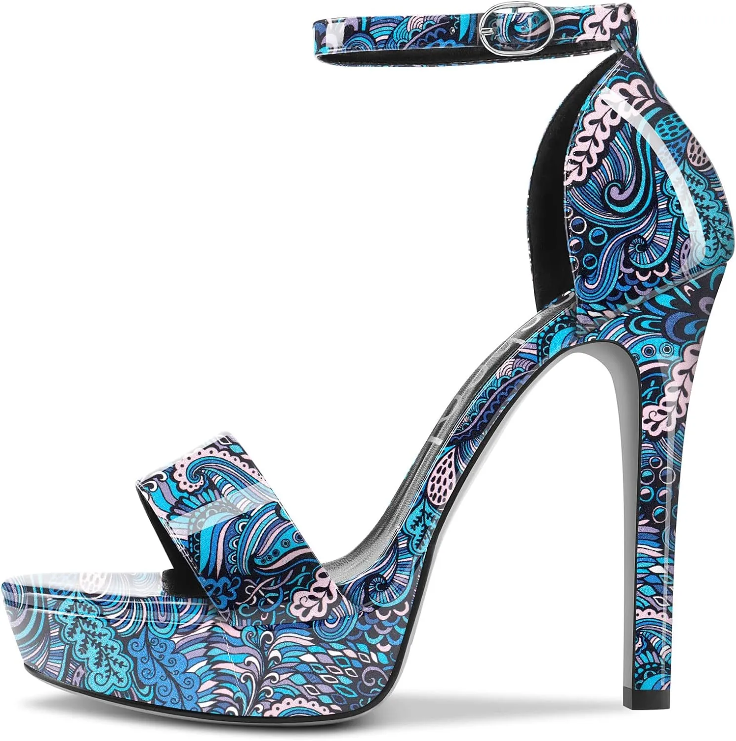 Aachcol Womens Platform Sandals Peep Open Toe Stiletto High Heels Ankle Strap Buckle Sexy Dress Shoes 5.1 Inches Heels