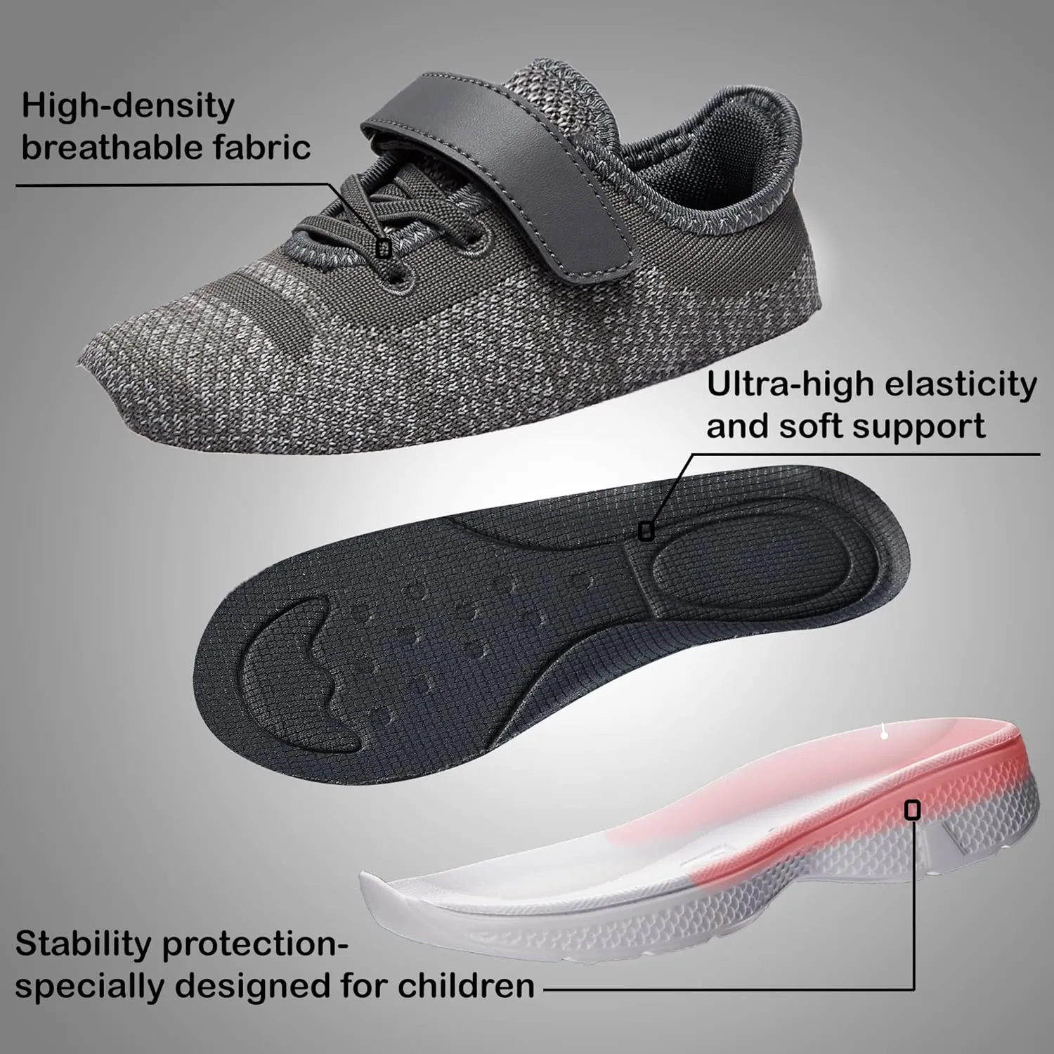 adituo Toddler/Little Kid Boys Girls Lightweight Breathable Sneakers Strap Athletic Runing Walking Sports Shoes