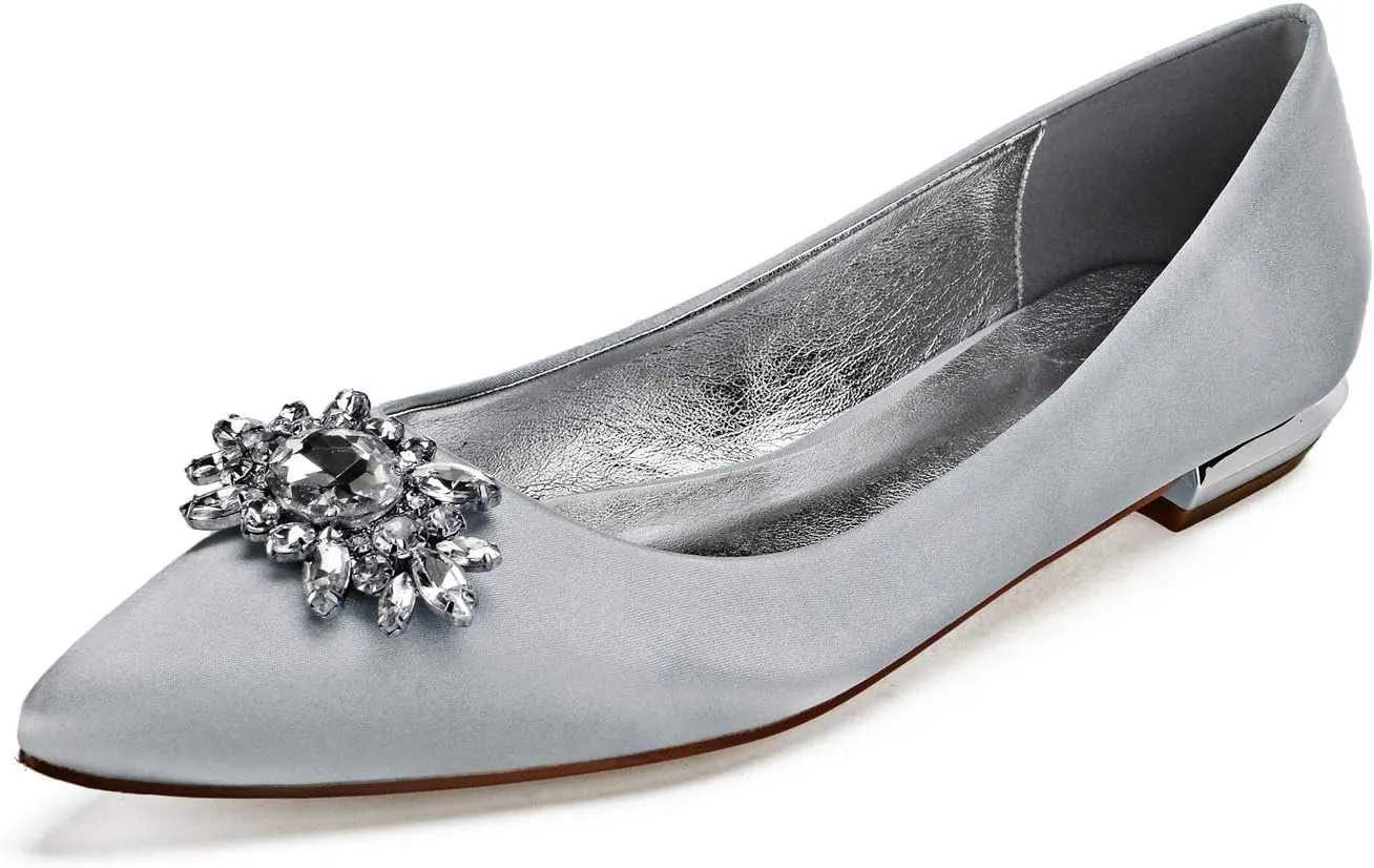 ADMLZQQ Women's Pointed Toe Rhinestone Wedding Shoes for Bride Flats Bridal Shoes Formal Prom Party Dress Sandals