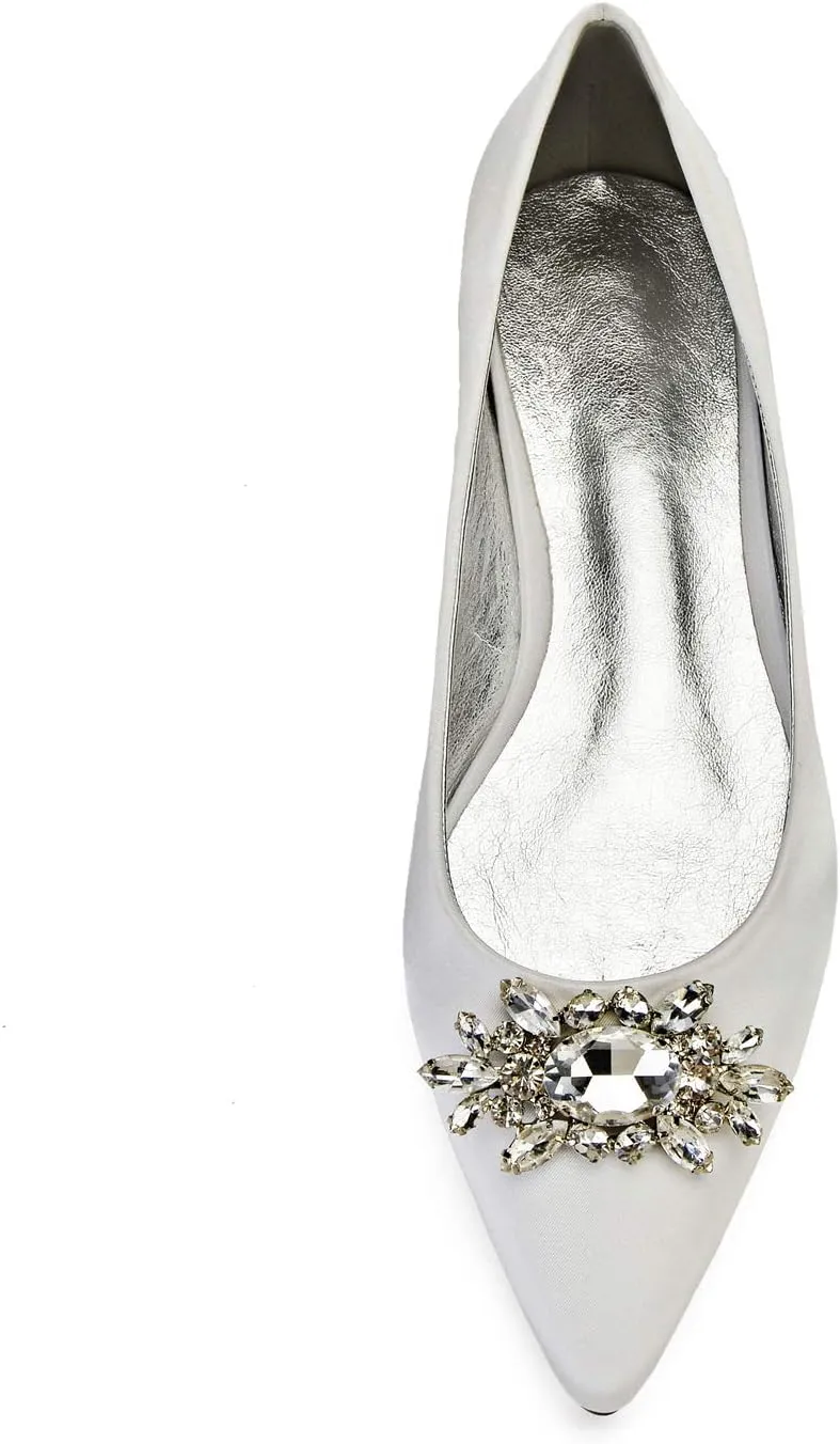 ADMLZQQ Women's Pointed Toe Rhinestone Wedding Shoes for Bride Flats Bridal Shoes Formal Prom Party Dress Sandals