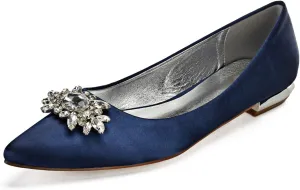 ADMLZQQ Women's Pointed Toe Rhinestone Wedding Shoes for Bride Flats Bridal Shoes Formal Prom Party Dress Sandals