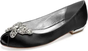 ADMLZQQ Women's Pointed Toe Satin Wedding Flats for Bride Comfortable Wedding Shoes Low Heels Bridal Flats Evening Prom Party Dress Shoes