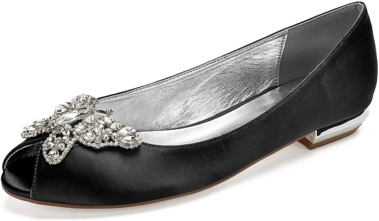 ADMLZQQ Women's Pointed Toe Satin Wedding Flats for Bride Comfortable Wedding Shoes Low Heels Bridal Flats Evening Prom Party Dress Shoes