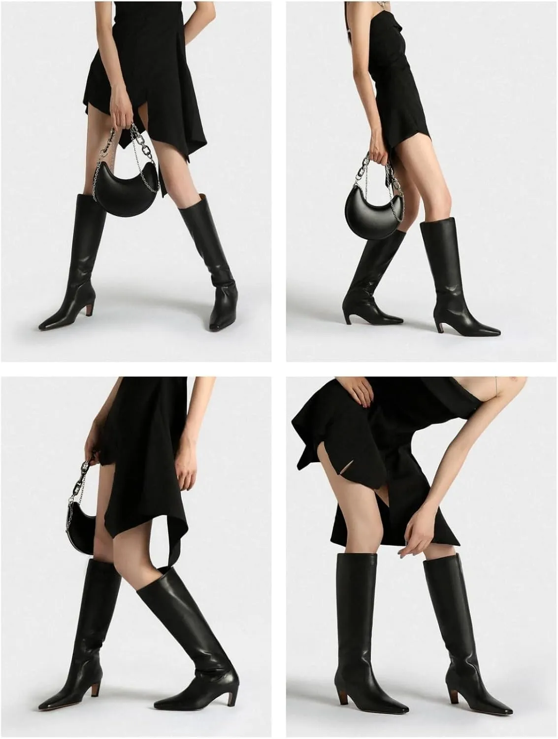 Adrizzlein Knee High Boots Women Kitten Heel Square Toe Tall Boots Wide Calf Pull On Long Boots