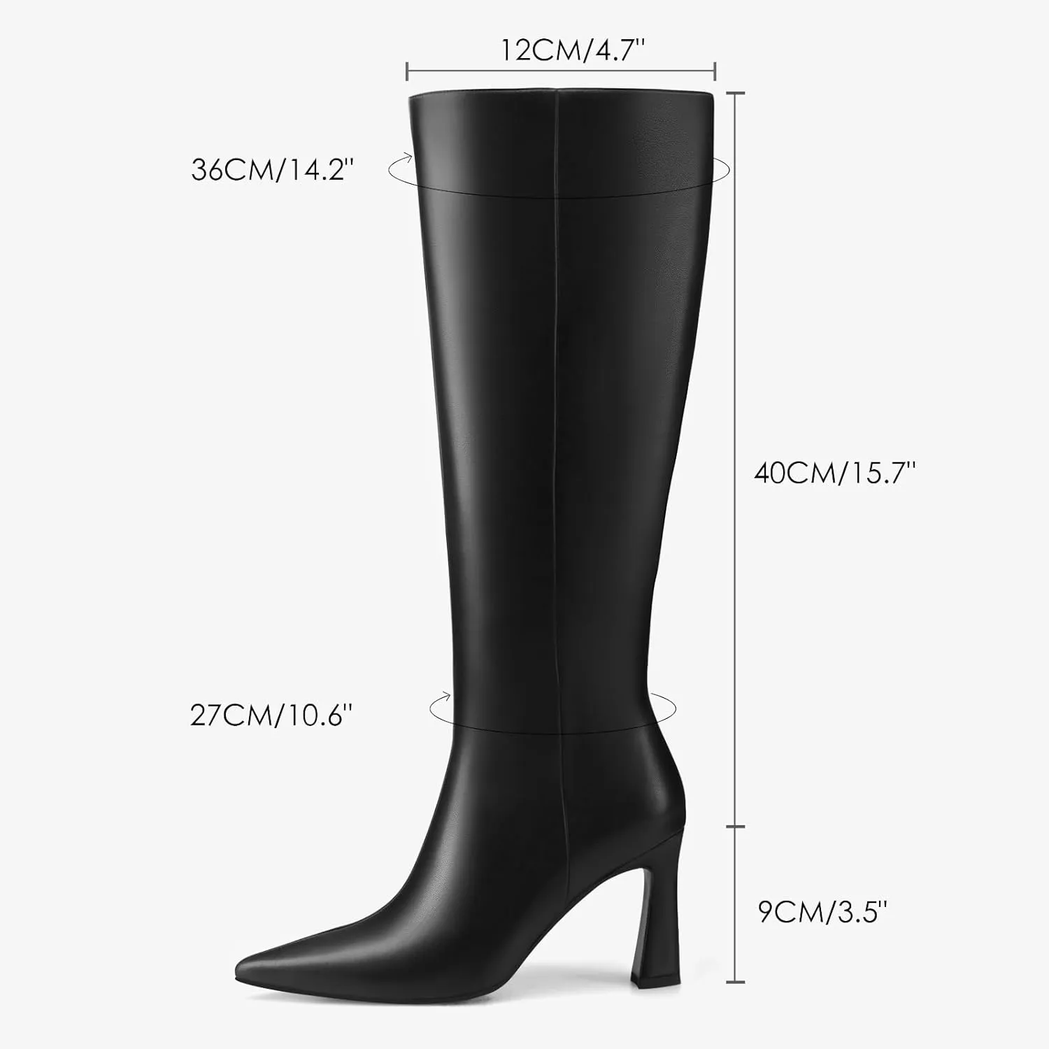 Adrizzlein Women Knee High Boots Pointed Toe Side Zipper Chunky Spool Heel Boot