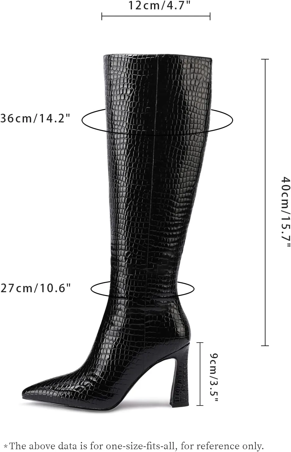 Adrizzlein Women Knee High Boots Pointed Toe Side Zipper Chunky Spool Heel Boot