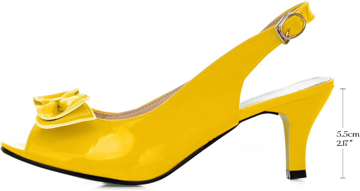 AIMODOR Womens Peep Toe Kitten Heels Sandals Ladies Slingback Dress Pumps