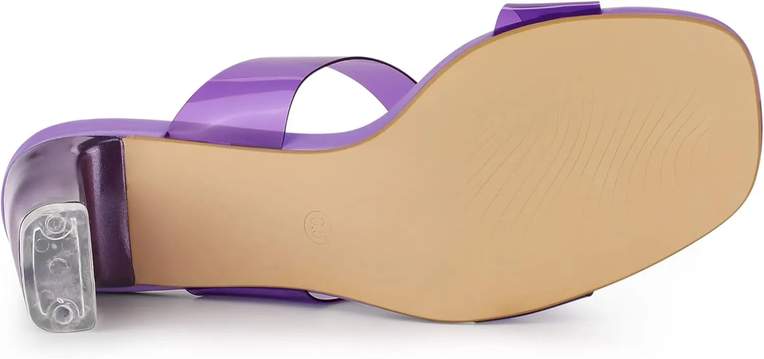 Allegra K Women's Colorful Straps Clear Heels Chunky Heel Clear Sandals