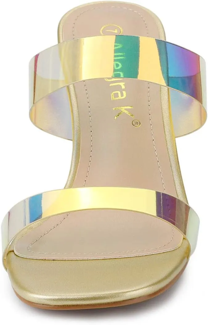 Allegra K Women's Colorful Straps Clear Heels Chunky Heel Clear Sandals