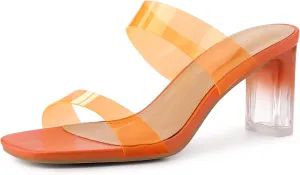 Allegra K Women's Colorful Straps Clear Heels Chunky Heel Clear Sandals