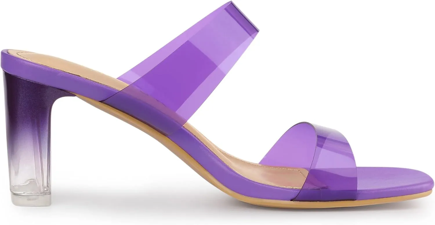 Allegra K Women's Colorful Straps Clear Heels Chunky Heel Clear Sandals