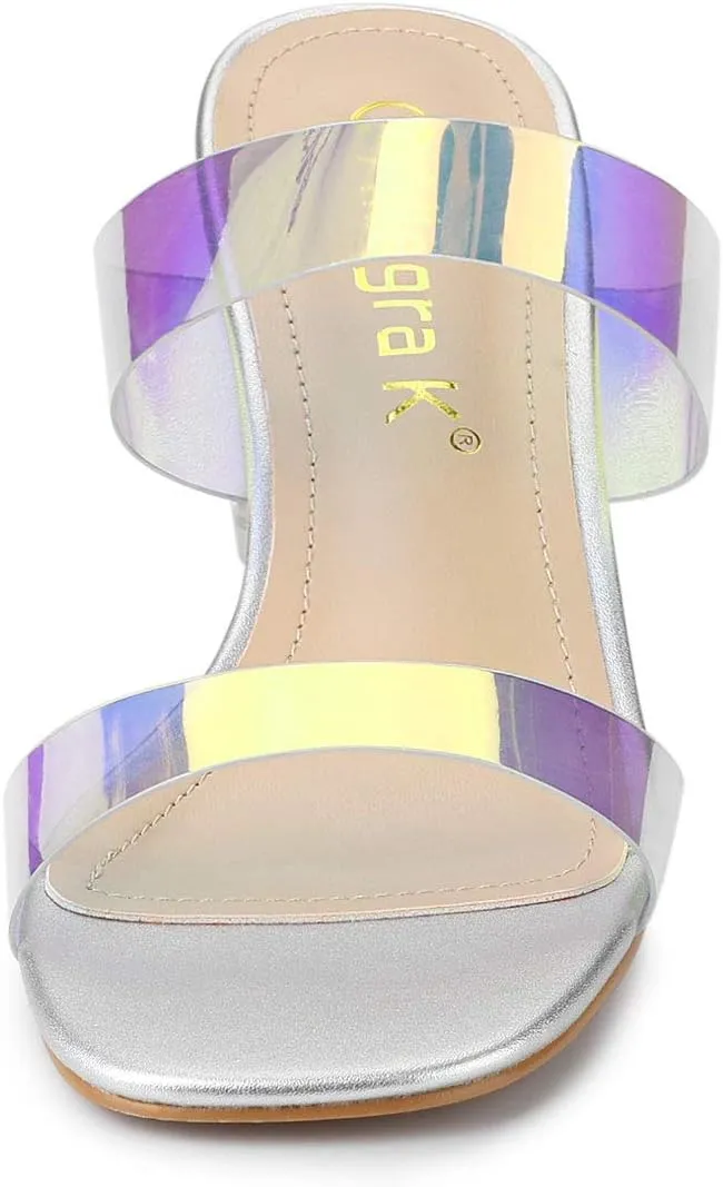 Allegra K Women's Colorful Straps Clear Heels Chunky Heel Clear Sandals
