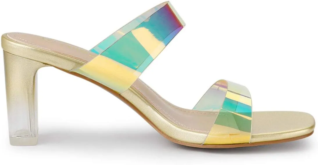 Allegra K Women's Colorful Straps Clear Heels Chunky Heel Clear Sandals