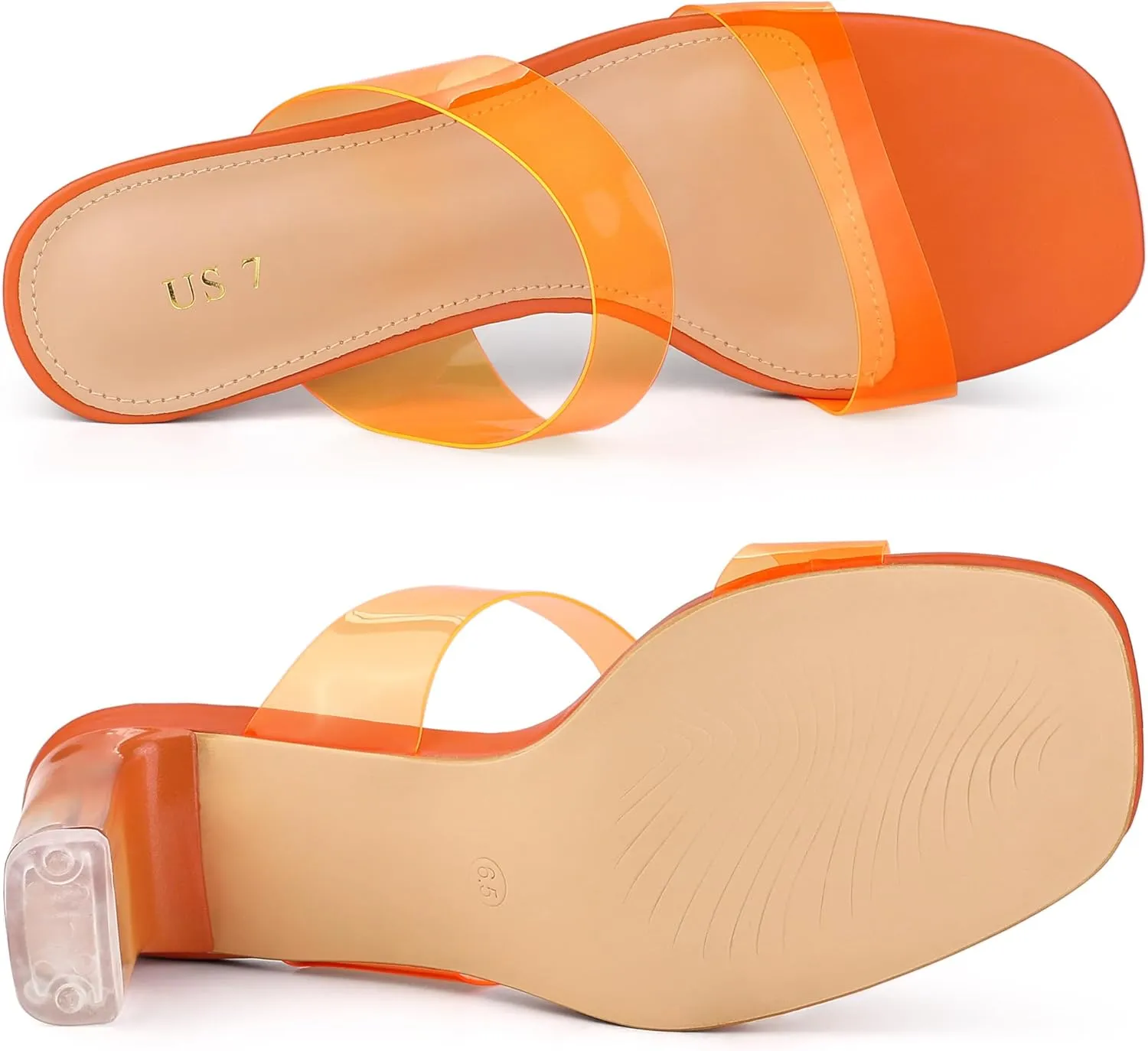 Allegra K Women's Colorful Straps Clear Heels Chunky Heel Clear Sandals