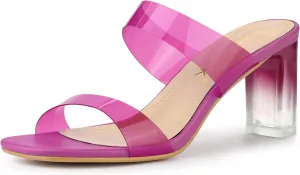 Allegra K Women's Colorful Straps Clear Heels Chunky Heel Clear Sandals