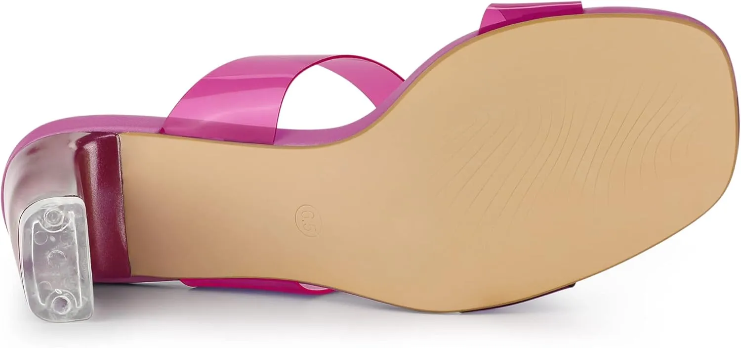 Allegra K Women's Colorful Straps Clear Heels Chunky Heel Clear Sandals