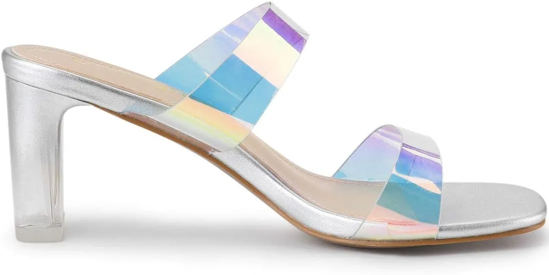 Allegra K Women's Colorful Straps Clear Heels Chunky Heel Clear Sandals