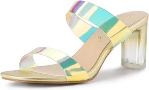 Allegra K Women's Colorful Straps Clear Heels Chunky Heel Clear Sandals