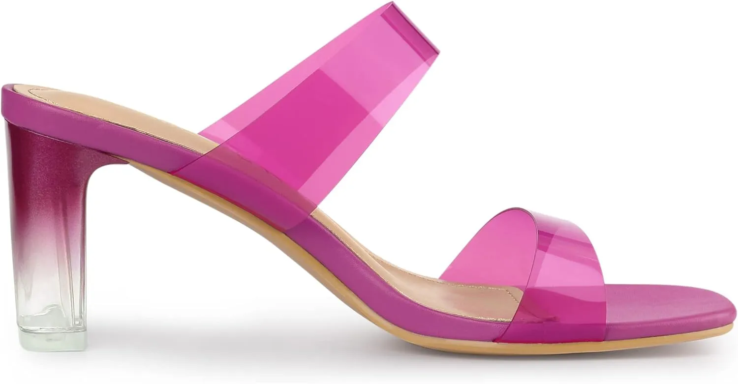 Allegra K Women's Colorful Straps Clear Heels Chunky Heel Clear Sandals