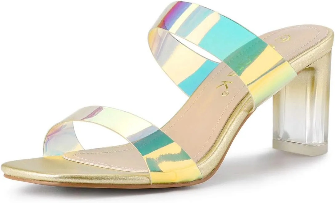 Allegra K Women's Colorful Straps Clear Heels Chunky Heel Clear Sandals