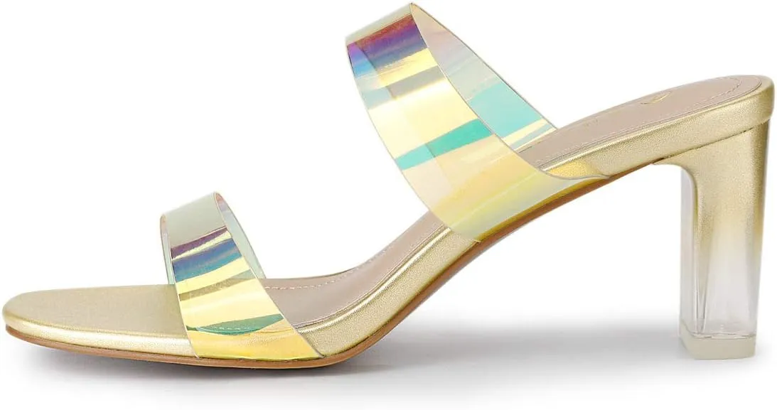 Allegra K Women's Colorful Straps Clear Heels Chunky Heel Clear Sandals