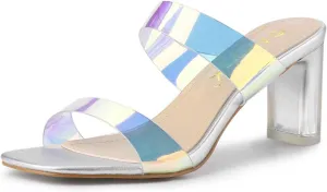 Allegra K Women's Colorful Straps Clear Heels Chunky Heel Clear Sandals