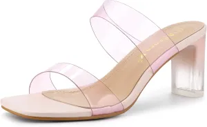 Allegra K Women's Colorful Straps Clear Heels Chunky Heel Clear Sandals