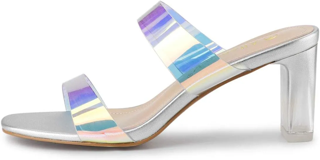 Allegra K Women's Colorful Straps Clear Heels Chunky Heel Clear Sandals