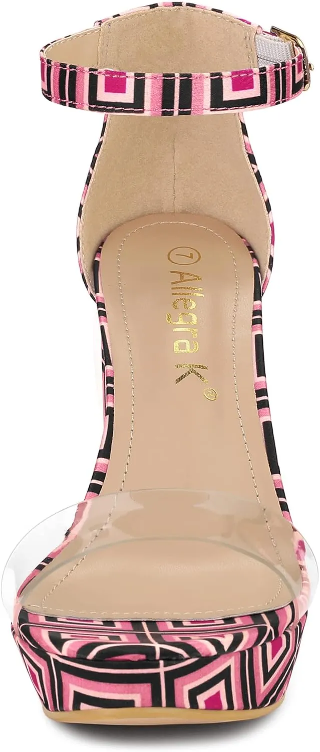 Allegra K Women's Printed Clear Platform Chunky Heel Sandals