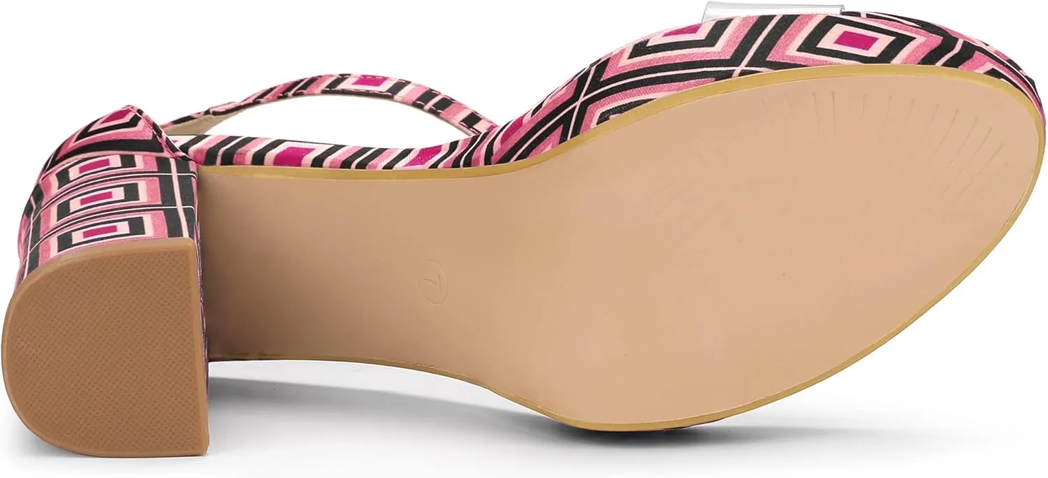 Allegra K Women's Printed Clear Platform Chunky Heel Sandals