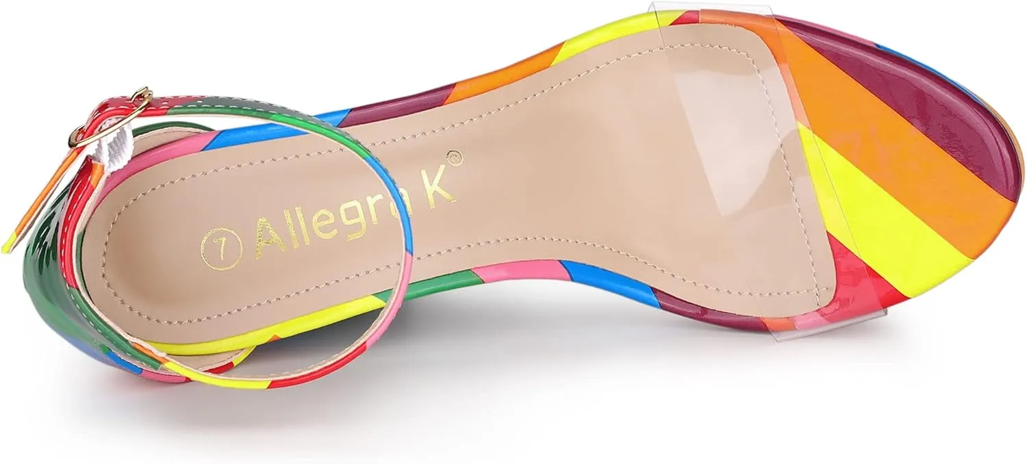 Allegra K Women's Printed Clear Platform Chunky Heel Sandals
