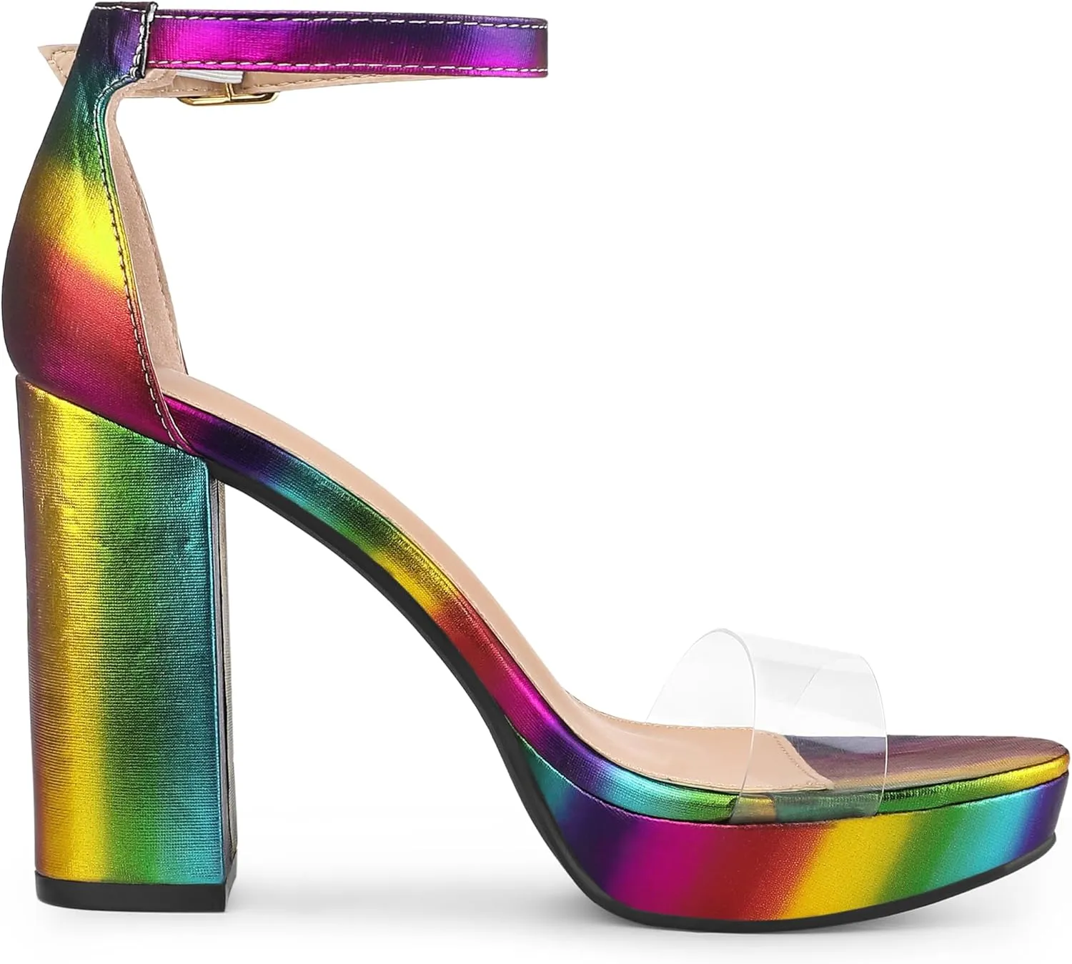 Allegra K Women's Printed Clear Platform Chunky Heel Sandals