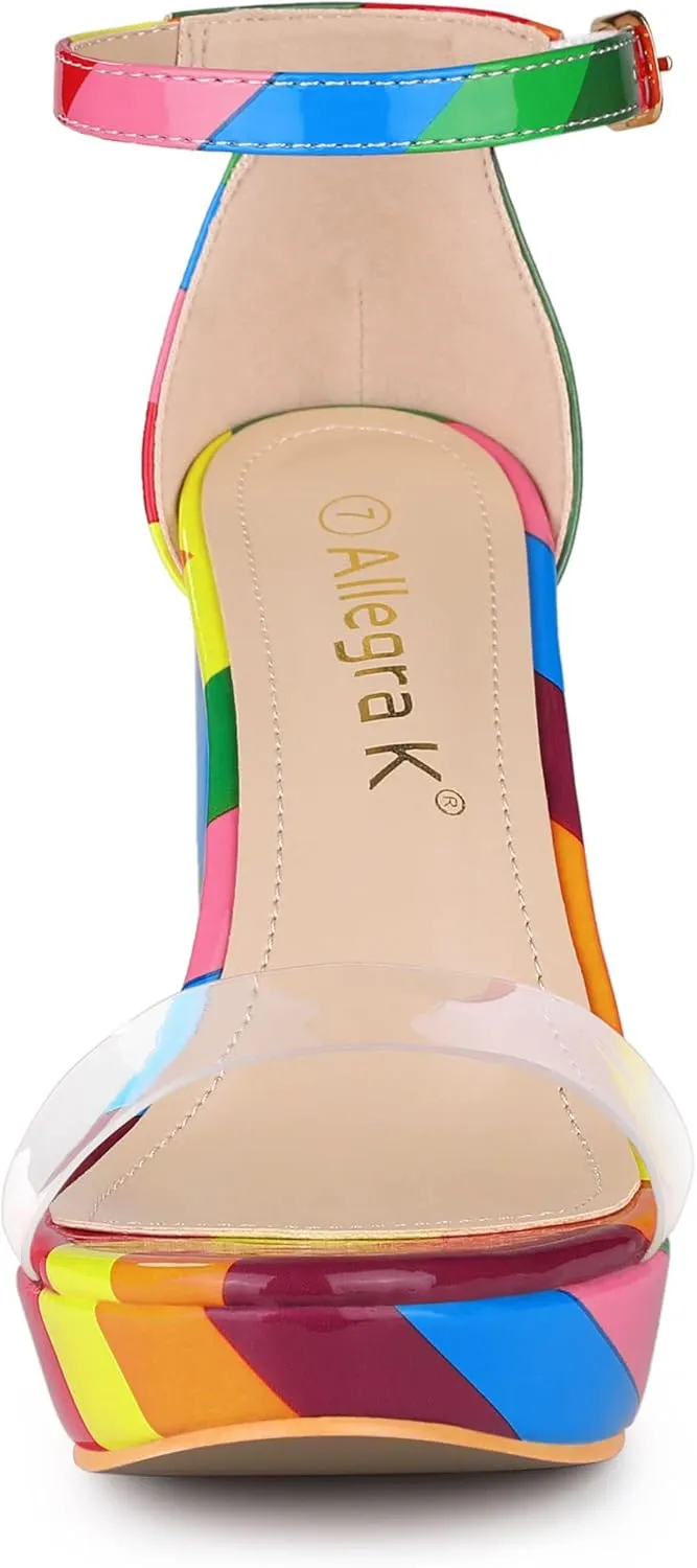 Allegra K Women's Printed Clear Platform Chunky Heel Sandals