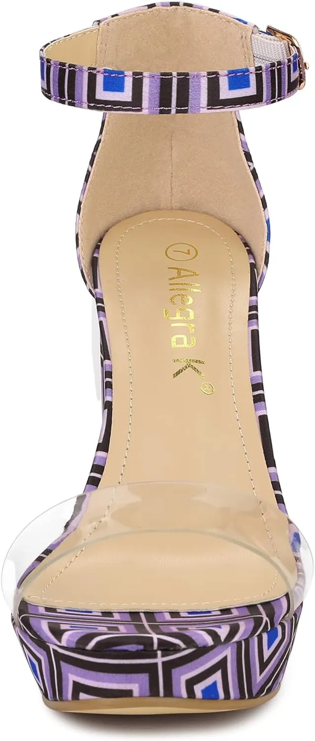 Allegra K Women's Printed Clear Platform Chunky Heel Sandals