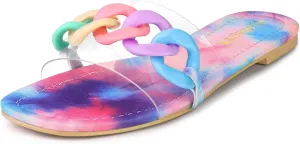 Allegra K Women's Tie Dye Chain Clear Slides Slip Sandals