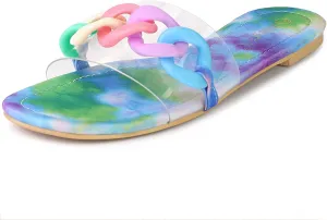 Allegra K Women's Tie Dye Chain Clear Slides Slip Sandals