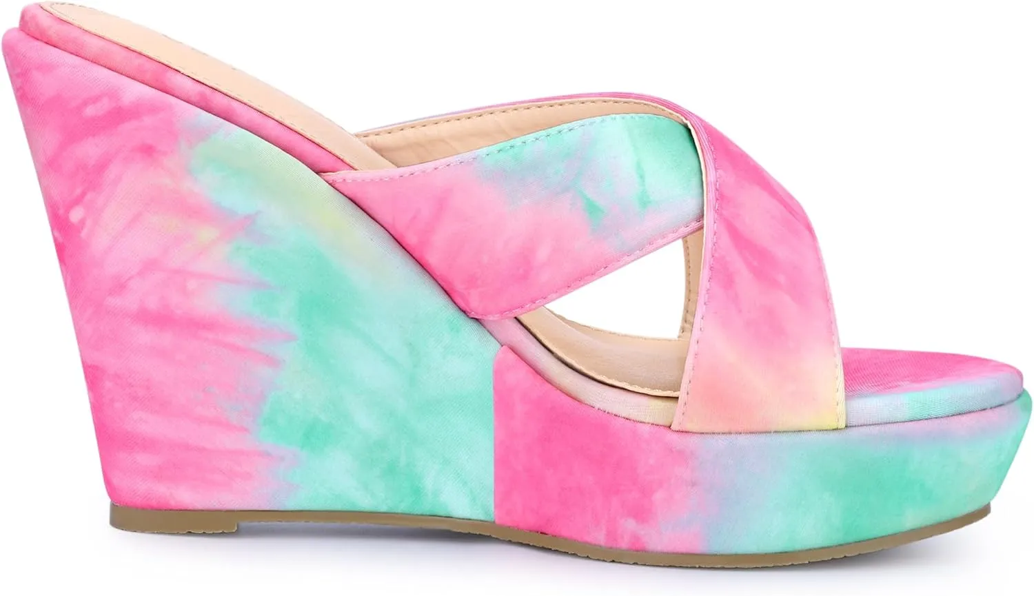 Allegra K Women's Tie Dye Crisscross Strap Wedges Slip on Wedge Heel Platform Sandals