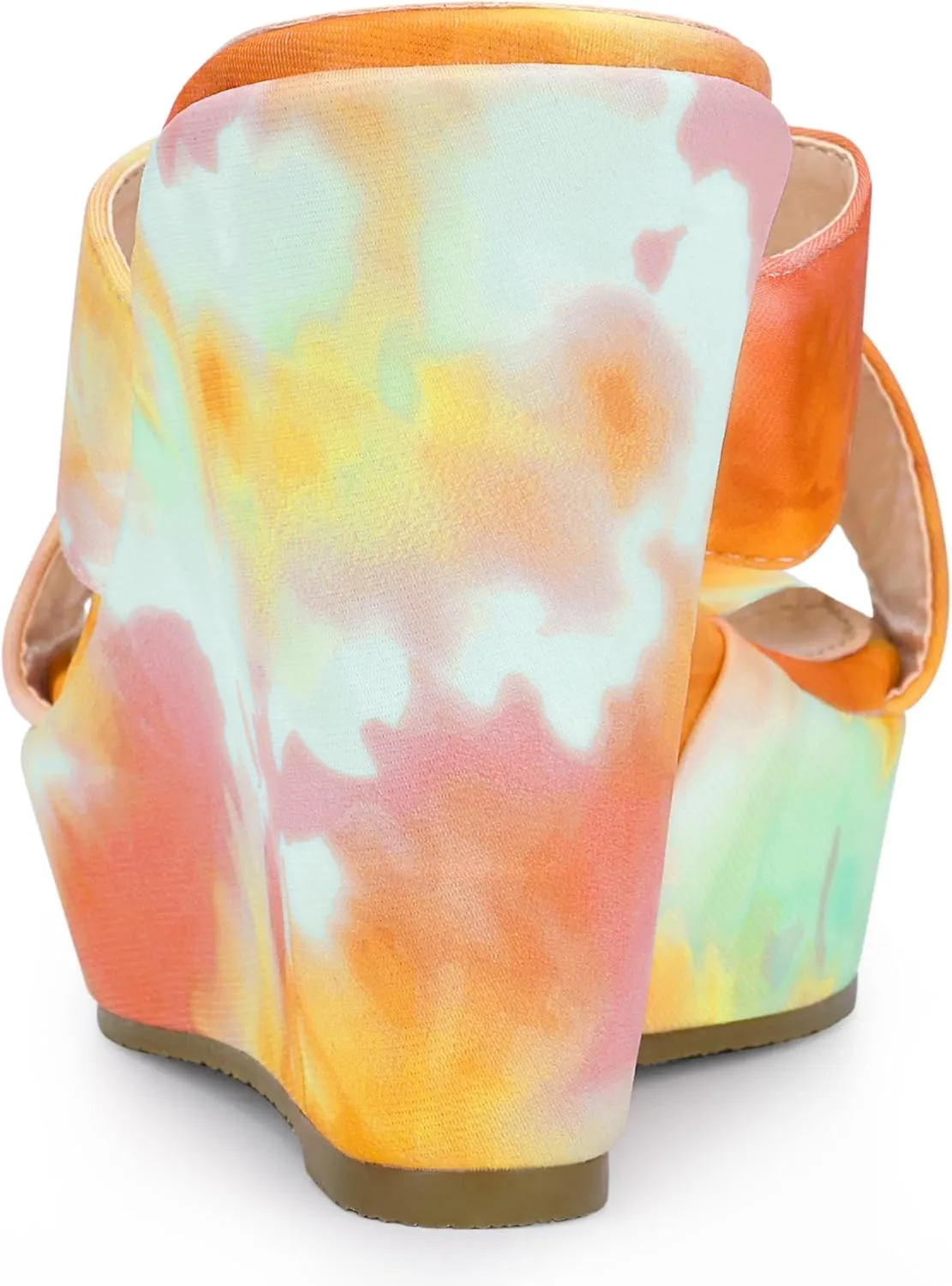 Allegra K Women's Tie Dye Crisscross Strap Wedges Slip on Wedge Heel Platform Sandals