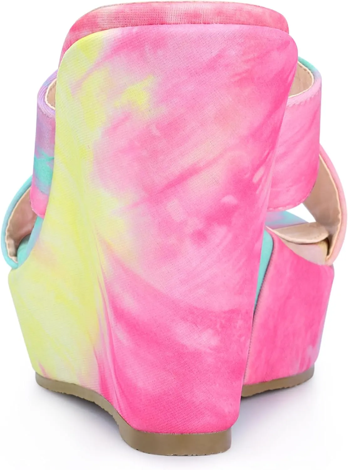 Allegra K Women's Tie Dye Crisscross Strap Wedges Slip on Wedge Heel Platform Sandals