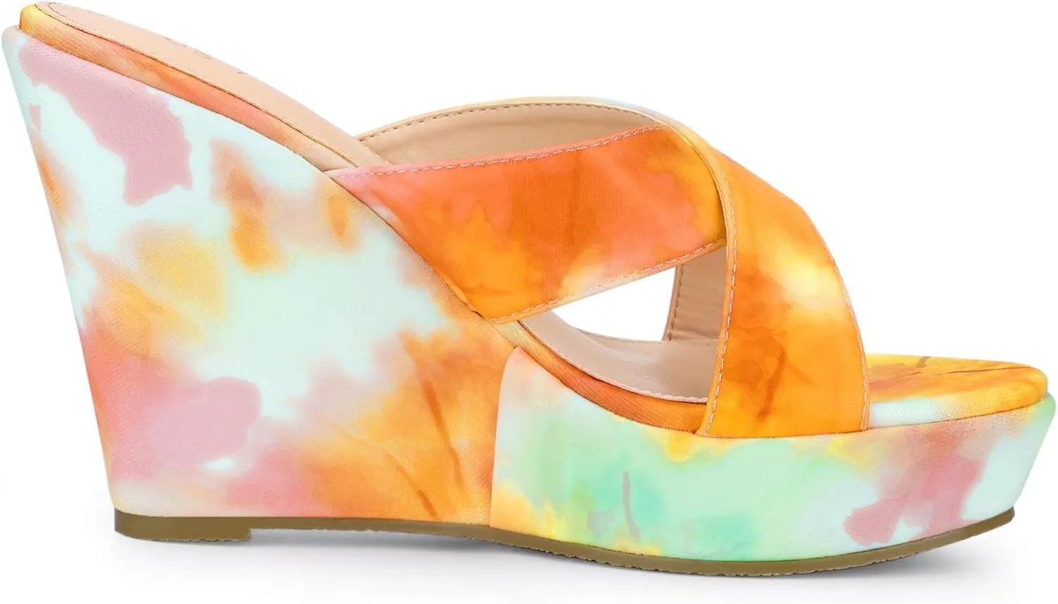 Allegra K Women's Tie Dye Crisscross Strap Wedges Slip on Wedge Heel Platform Sandals