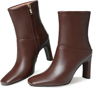 Ankle Boots for Women Square Toe Short Boots Side Zipper Low Heel Ankle Booties Fashion Comfort Dressy Lady Shoes