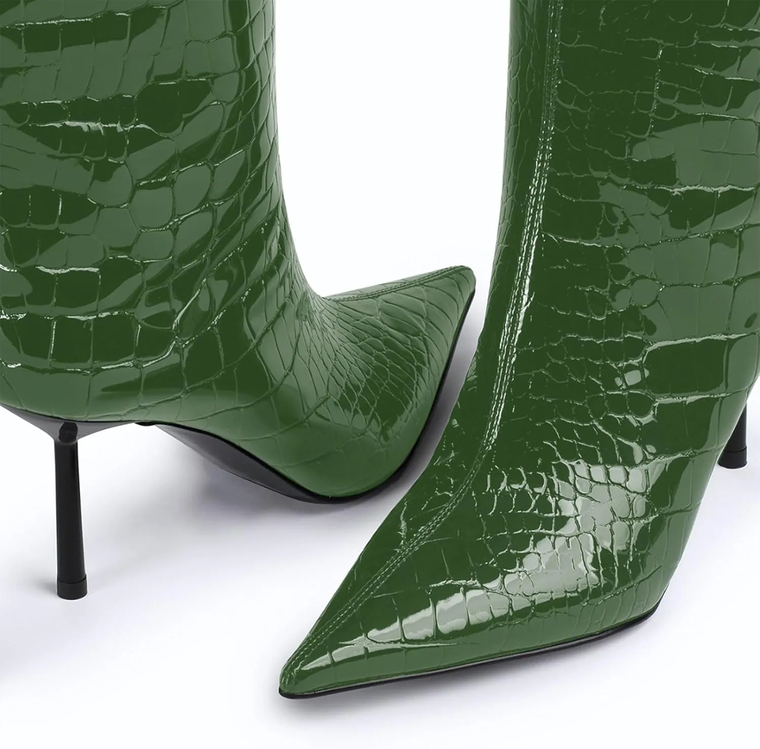anteikira Women's Stiletto Heel Pointed Toe Knee High Boots Winter Pull-on Crocodile Long Boots High Heel Fashion Tall Boots for Women Size 5.5-12US