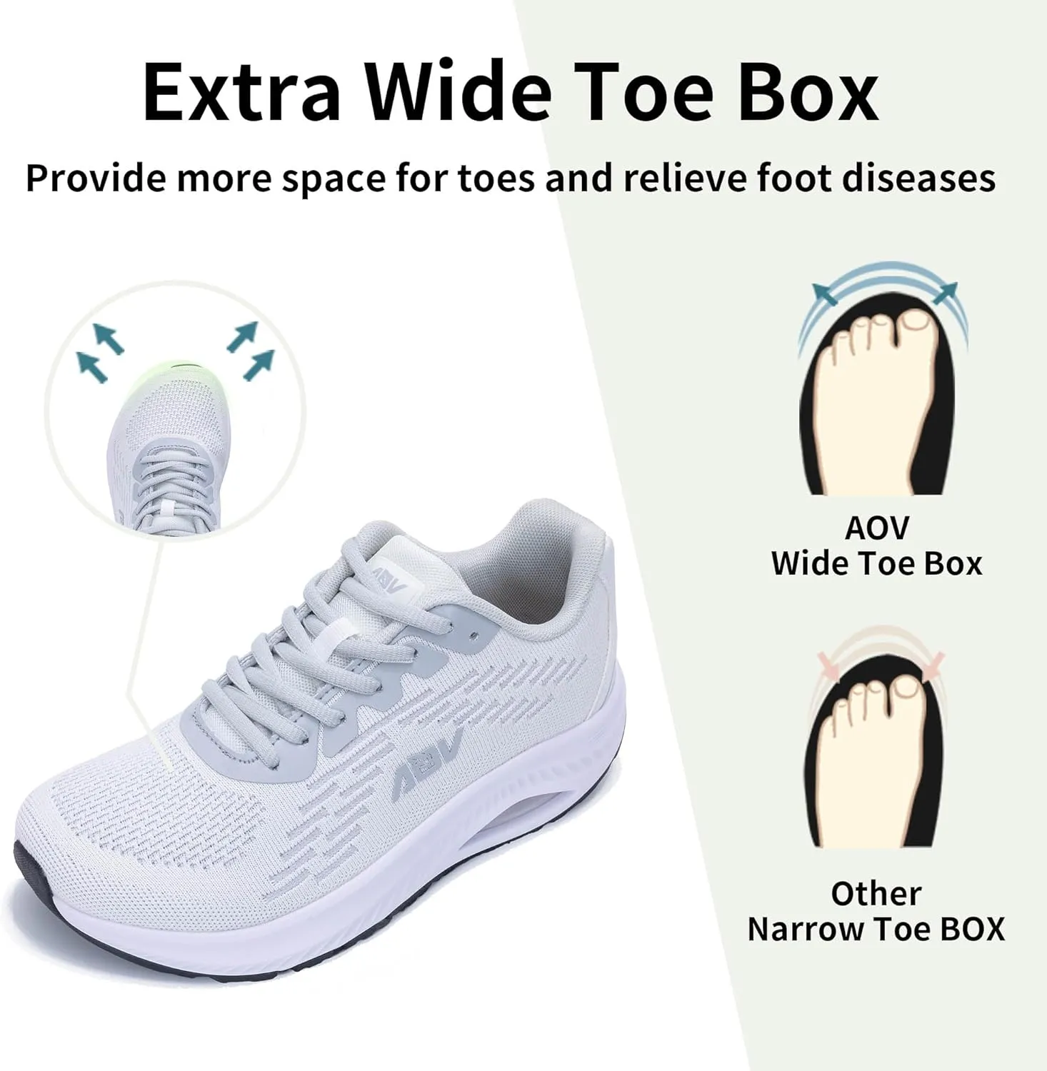 AOV Wide Toe Box Shoes Women Arch Support Walking Shoes for Plantar Fasciitis Orthotic Air Tennis Sneakers