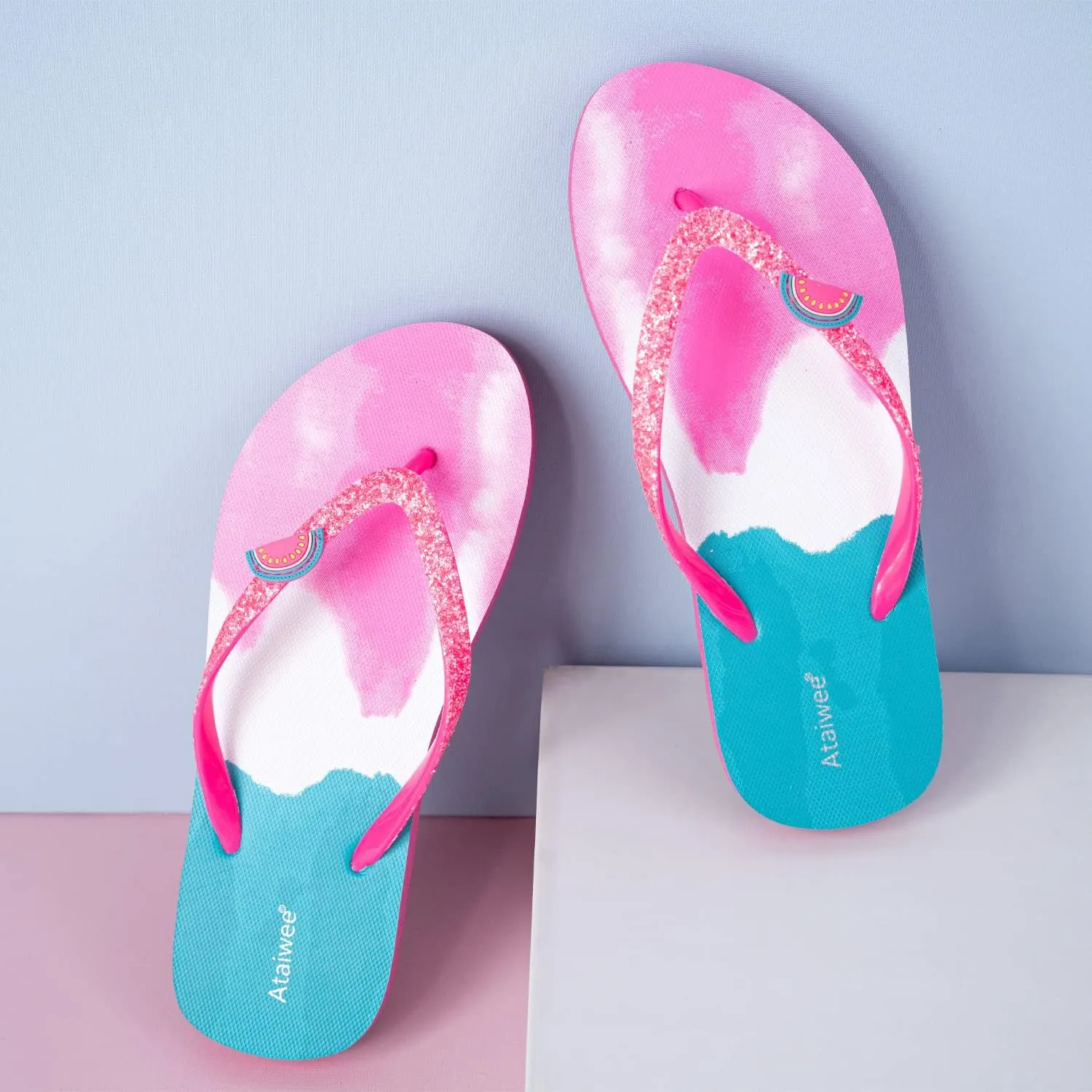 Ataiwee Girl's Flip Flops, Kid's Slip On Thong Sandals with Fruit Printed.