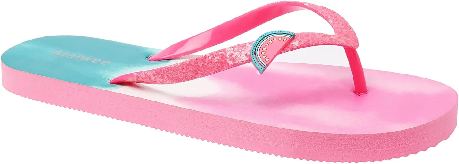 Ataiwee Girl's Flip Flops, Kid's Slip On Thong Sandals with Fruit Printed.