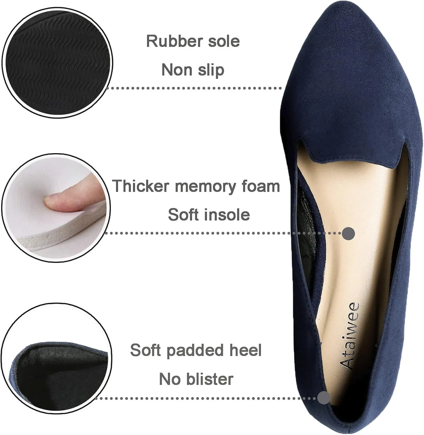 Ataiwee Women's Wide Flat Shoes - Pointed Ladies T-Strap Adjustable Summer Shoes.