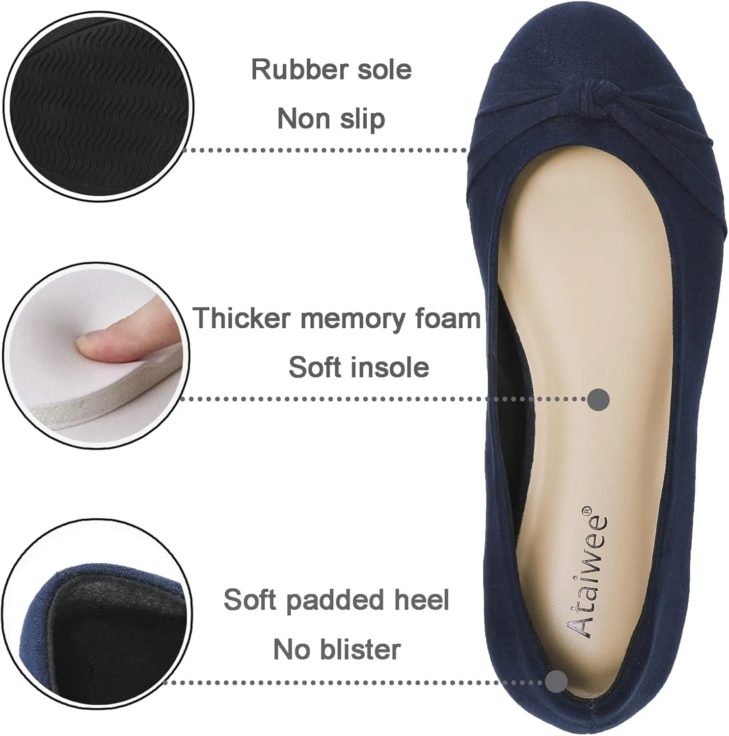 Ataiwee Women's Wide Width Flats Shoes - Ladies Cute and Comfortable Dress Ballet Shoes.