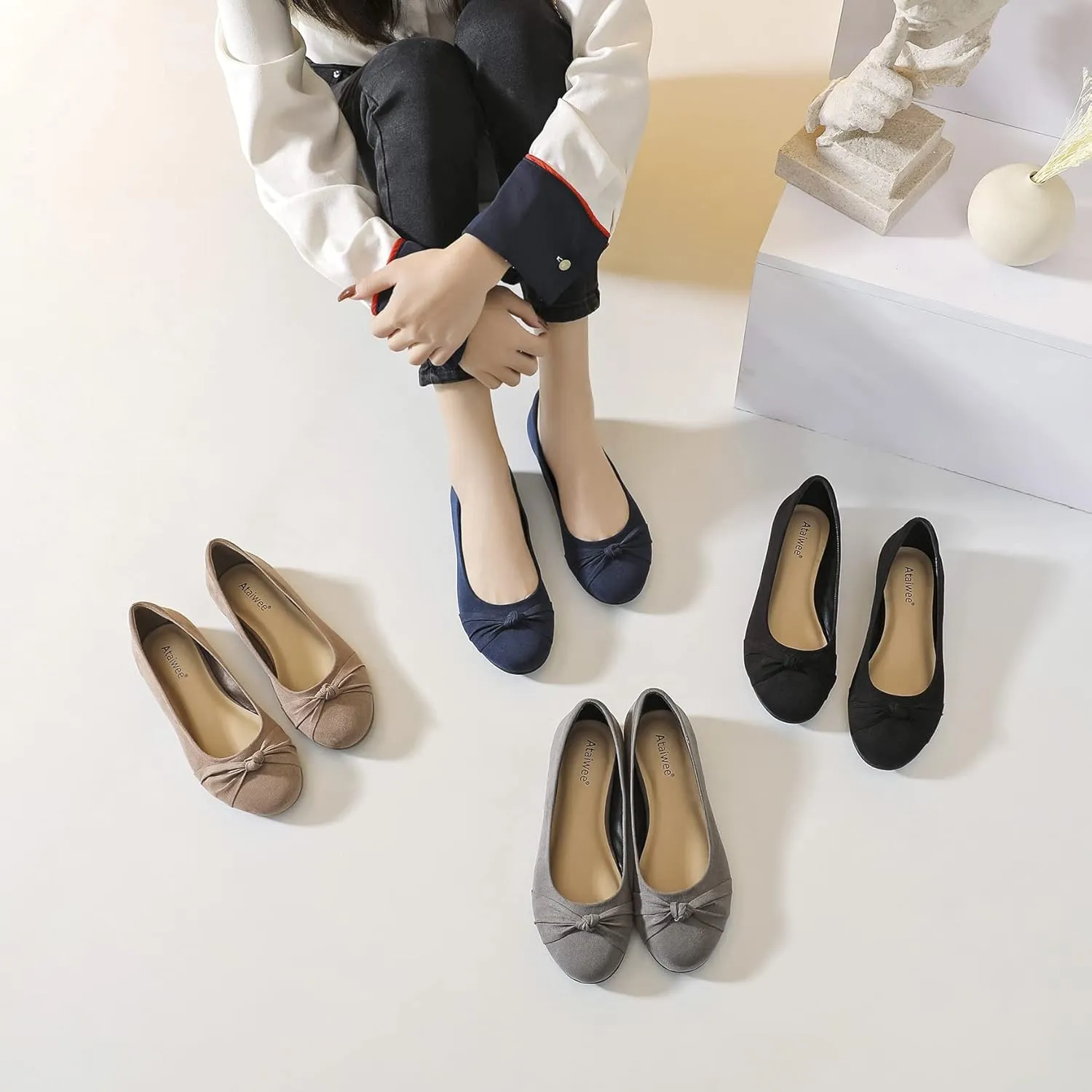 Ataiwee Women's Wide Width Flats Shoes - Ladies Cute and Comfortable Dress Ballet Shoes.