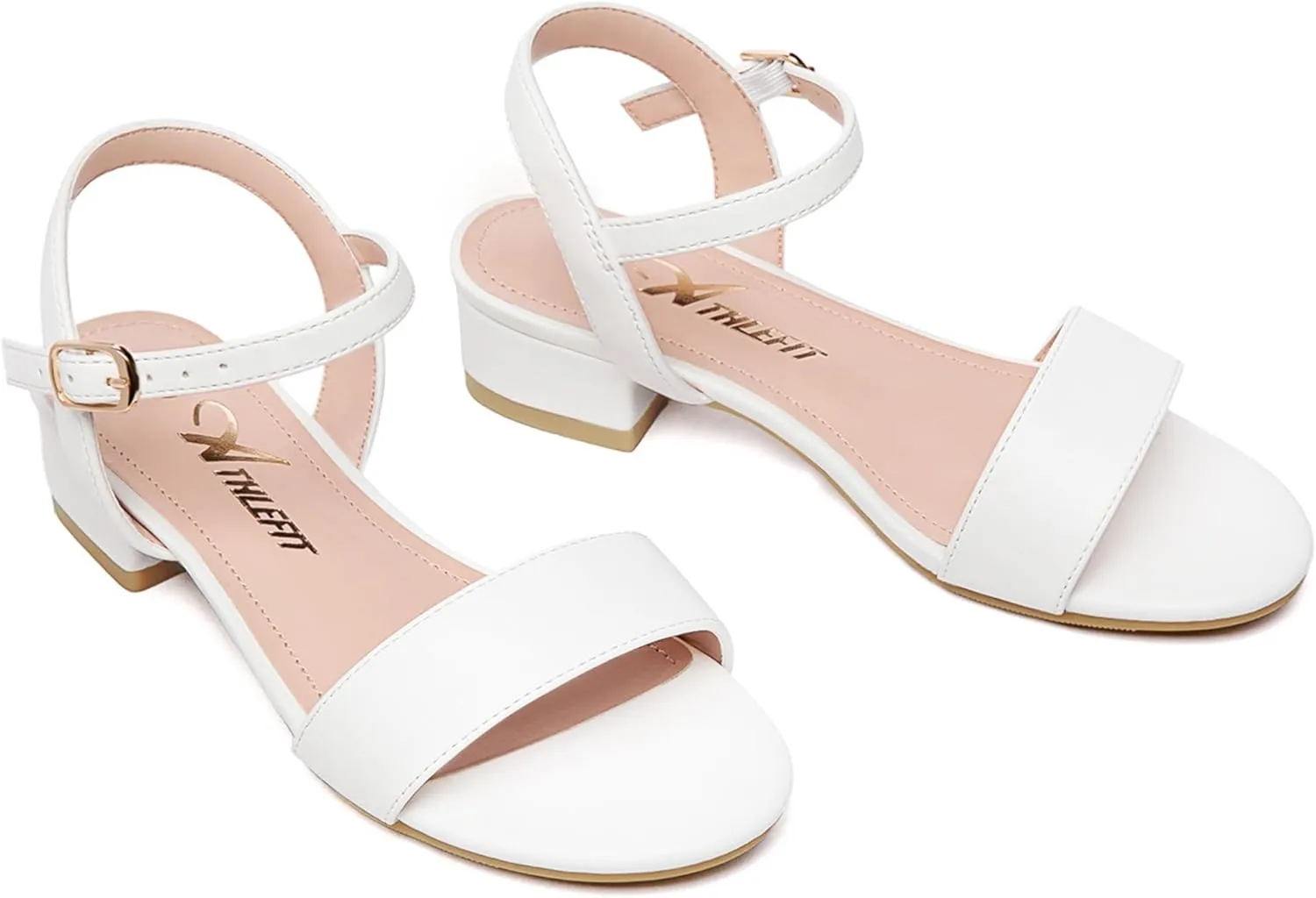 Athlefit Girls Sandals Open Toe Ankle Strap Low Heels Girl Dress Shoes For Toddler Little Big Kid