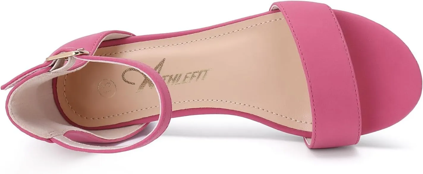 Athlefit Girls Sandals Open Toe Ankle Strap Low Heels Girl Dress Shoes For Toddler Little Big Kid